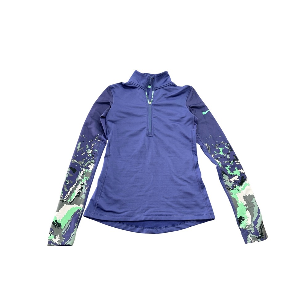 Nike Pro Hyperwarm Quarter Zip Womens Small Purple Geometric Camo Sleeve Top